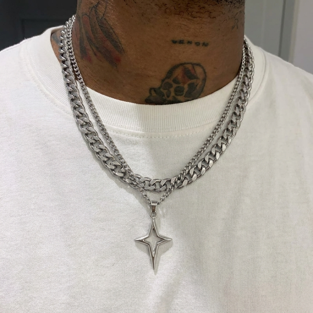 Double Layered Cuban Star Pendant Necklace