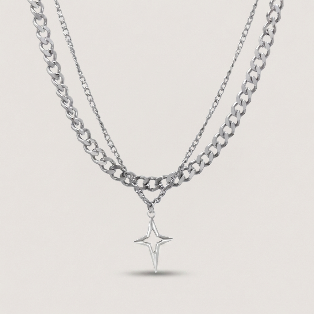 Double Layered Cuban Star Pendant Necklace